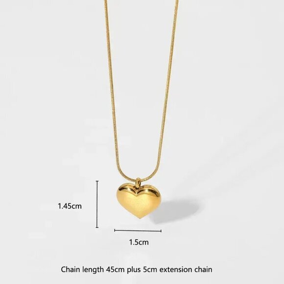 18k Gold Plated Lovely 3D Heart Pendant Necklace with 18" - 20" Snake Chain - Picture 4 of 7